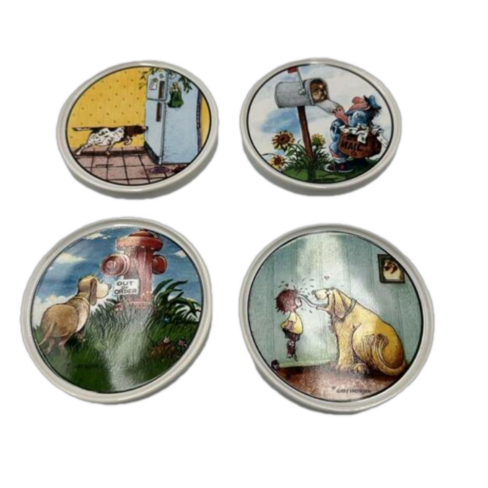 Clay Design Ceramic Coasters Gary Patterson Dog Lovers Set of 4 Rubber Bottom